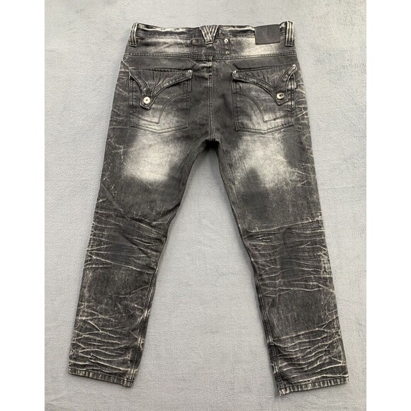 Makobi Denim Jeans 36x32 Knockout Black Wash Moto Biker Distressed